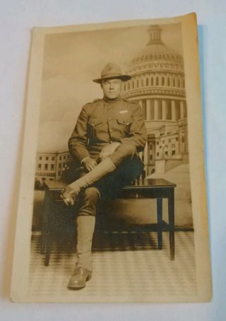 Antique American World War 1 Soldier Picture Postcard Washington Dc Rppc