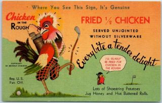 1940s Front Royal Va Postcard Belle Boyd Restaurant " Chicken In The Rough " Linen