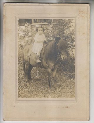 2 Vintage Photos - Girl And Boy On A Pony
