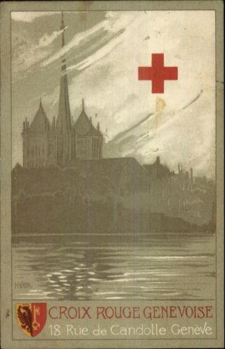 Red Cross Poster Art Croix Rouge Genevoise Geneve Us Army Post Cancel Wwi