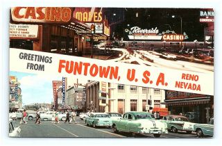 Postcard Nv Reno Greetings From Funtown Usa 1950 