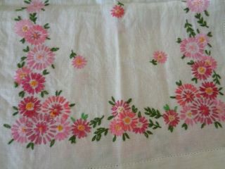 Vintage Hand Embroidered Pink Daisy Dresser Scarf