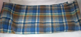 Older Wool Fabric Soft Blue Tan Teal Plaid Scarf Weight 36 X 36 " Small Holes