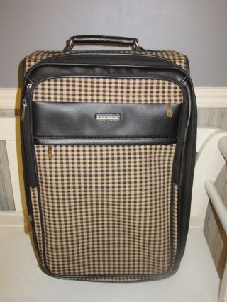 Longaberger Khaki Check Fabric Luggage Rolling Travel Suitcase