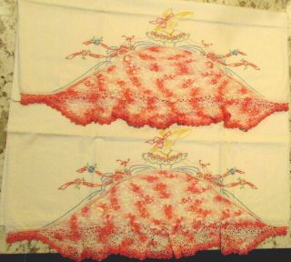 Gorgeous Vintage Southern Belle Lady Embroidered Crocheted Pillowcases