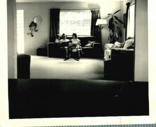Vintage Black White Photo Two Women Little Boy Child Living Room Sofa Decor