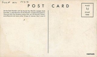 1933 CHICAGO ILLINOIS Gulf Oil World ' s Fair postcard 1715 Artist Impression 2