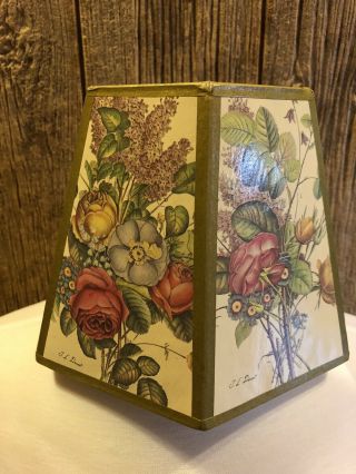 Vintage 6 Sided Heavy Parchment Floral Design Lampshade Signed T.  L.  Prevost