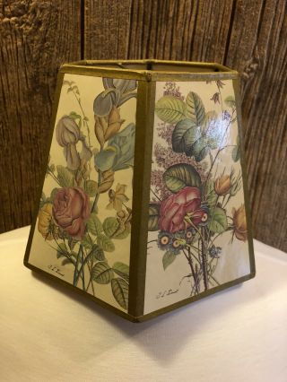 Vintage 6 Sided Heavy Parchment Floral Design Lampshade Signed T.  L.  Prevost 3