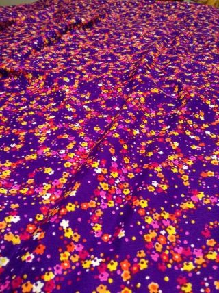 Vintage Neon Purple Orange Yellow Pink Flowers Fabric 2 Yards 44 Inches Wide