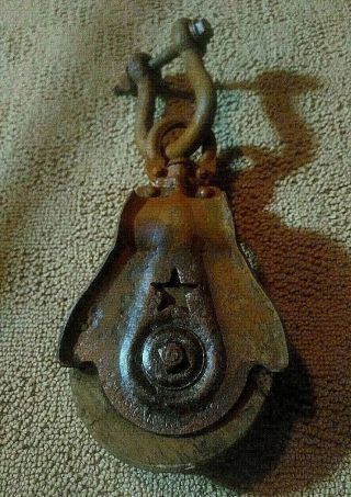 Vintage Starline Single Star Wood And Metal/cast Iron Pulley