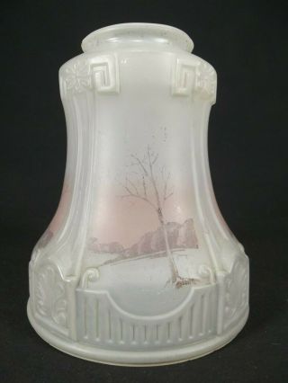 Antique Reverse Painted Lamp Shade 2 1/4 " Fitter Frosted Landscape Scene Ornate