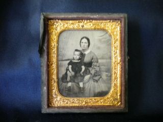 Antique Tintype Photo In Hard Case Half Frame Lady