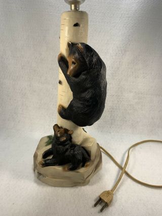 Vintage Lr Mayer Chalkware Lamp Bears On A Tree Rustic Cabin