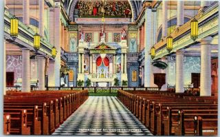Orleans,  Louisiana Linen Postcard " Interior Of St.  Louis Cathedral " 1956