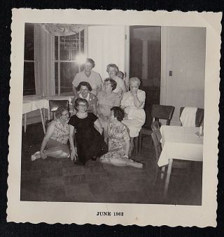 Antique Vintage Photograph Group Of Women Sitting In Retro Living Room