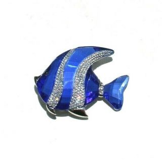 Swarovski Crystal Figure Silver Angel Blue Fish Colina Retired Pin Brooch
