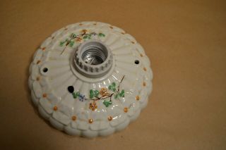 Vintage Porcelain Ceiling Light Fixture With Embossed Colorful Flowers 1 Socket