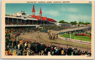 1940s Kentucky Derby Horse Racing Postcard " They 
