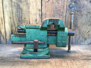 Vintage Cast Iron Bench Vise 3 - 1/2” Jaws Smooth Operation Made In Usa