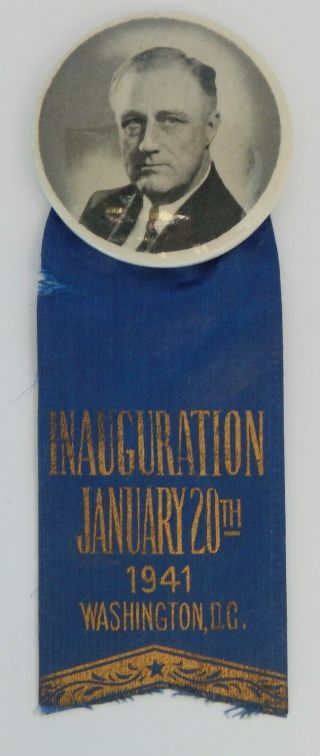 Fdr Inauguration Button/ribbon - January 20th,  1941 - Washington,  D.  C.