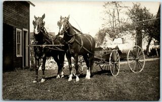 Vintage Rppc Real Photo Postcard 3 Children In 2 - Horse Wagon C1910s