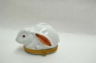 Rochard Peint Main Limoges France " Bunny Rabbit " Trinket Box,  1 3/4 " H.
