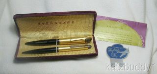 Vintage 1940s Eversharp Skyline Pen & Pencil Set In Purple Velvet Box