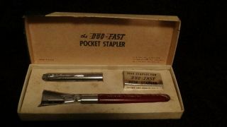 Vintage Duo Fast Pocket Stapler Pen Box Warren Grocery Co.  Warren,  Pa