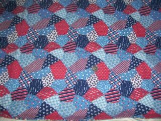 Full Feedsack: Patchwork Cheater Pattern Red,  White,  and Blues 3