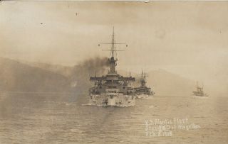1900s Rppc Us Navy Uss Battleships Great White Fleet - Straits Of Magellan