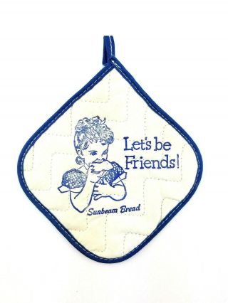 Vintage Sunbeam Bread Advertising Blue/white Quilted Kitchen Pot Holder