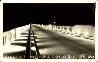 Grand River (pensacola) Dam Light Walk & Drive Sent 1941 Disney Oklahoma Rppc