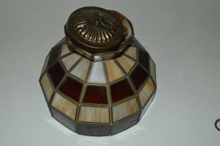 Vintage Hanging Kitchen Glass Swag Lamp Light with Medallion Brown & Cream 2