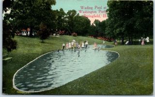 1914 Springfield Il Postcard " Wading Pool At Washington Park " Children Playing