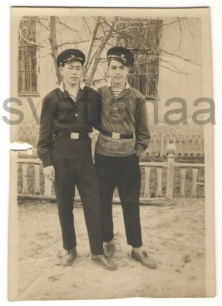 1950s Two Friends Couple School Boys Uniform Guys Men Hugging Vintage Ussr Photo