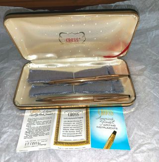 Vintage 1967 CROSS PEN & PENCIL SET 14K Gold Filled Case Booklet 2