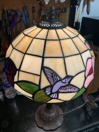 Vintage Tiffany Style Stained Leaded Glass Table Lamp