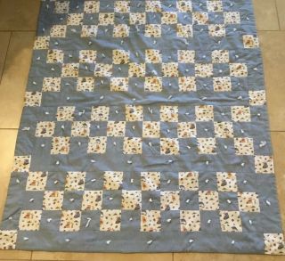 Patchwork Crib Quilt,  Hand Made,  Nine Patch,  Winnie The Pooh Print,  Blue Floral