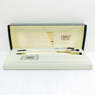 Vintage Cross Classic Ballpoint Pen And Pencil Set Gold Chrome W/ Box