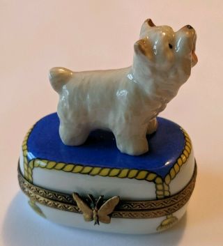 Limoges France Peint Main Terrier Dog Trinket Box