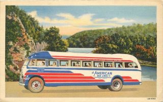 1942 American Bus Lines Advertising Trans - Continental Service Linen Postcard