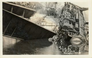 Montpelier,  Vt Rppc Engine Laying In The River After The 1927 Flood