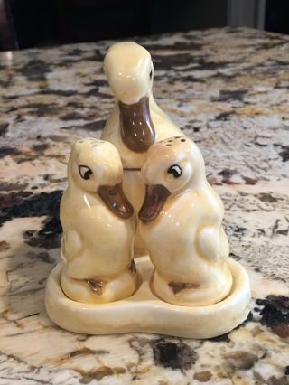 Rare Registered Germany German Duck Salt And Pepper Shakers Mustard Condiment