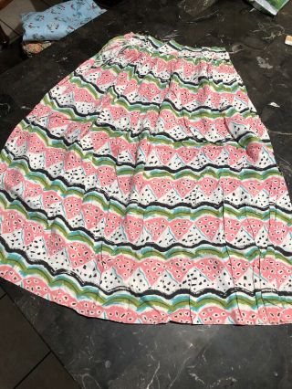 Vintage 1950’s Fabric Pink Watermelon Hippie Long Skirt Wearable Homemade