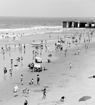 Vtg 1950s Medium Format Negative Beach Scene Atlantic City Pier Rowboats M287 - 2