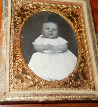 1/9th Plate Daguerreotype Of Cute Baby In Half Case