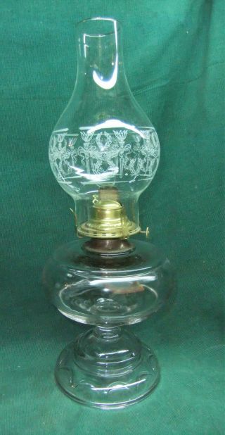 Antique Kerosene Oil Lamp W/ Glass Chimney & Queen Anne 2 Burner