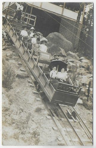 (3989) Old Rppc People On Open Incline Trolley Manitou Colorado