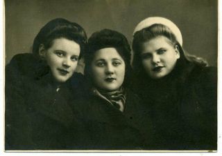 1950s Three Girls Young Women Fashion Russian Vintage Photo